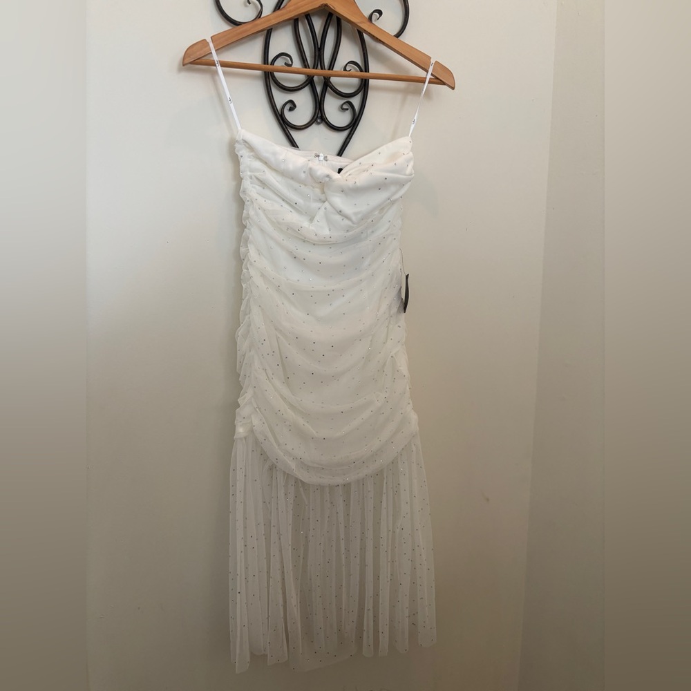 Lulu's White Strapless Ruched Dress